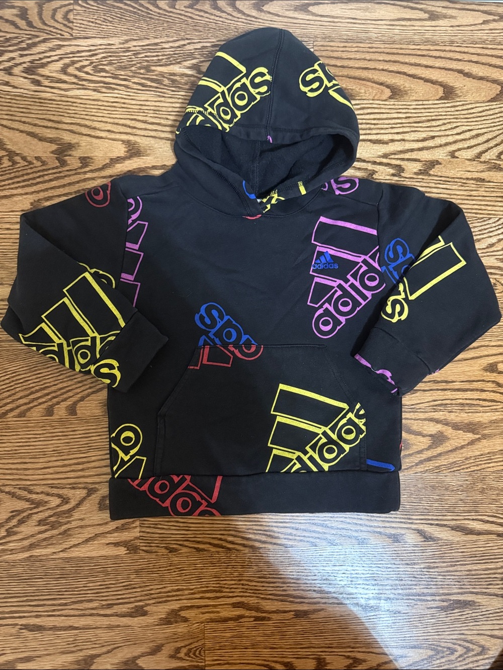 adidas Black Kids Hoodie with Multicolor Logo Graphics
